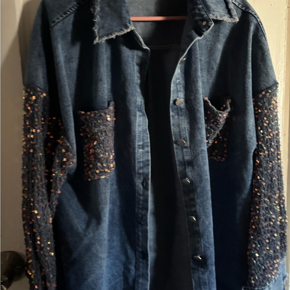 Chic Denim Jacket with Sequin Accents
